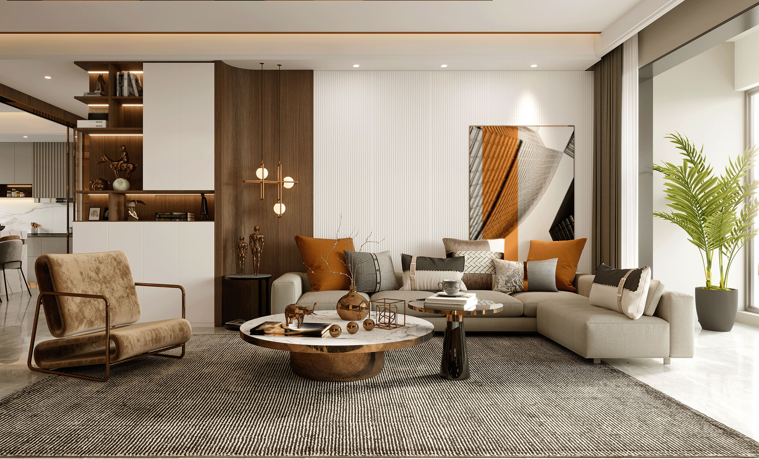 Interior of a well-furnished living room featuring modern furniture, electronics, and décor, illustrating the importance of home contents insurance to protect valuable household items from potential damage or theft.